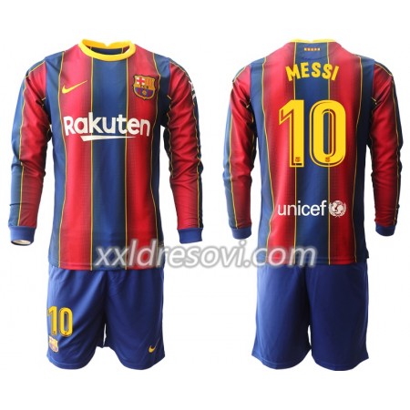 FC Barcelona Lionel Messi 10 Domaći Dječji Komplet Dresovi za Nogomet 2020-2021 Dugim Rukavima (+ kratke hlače)